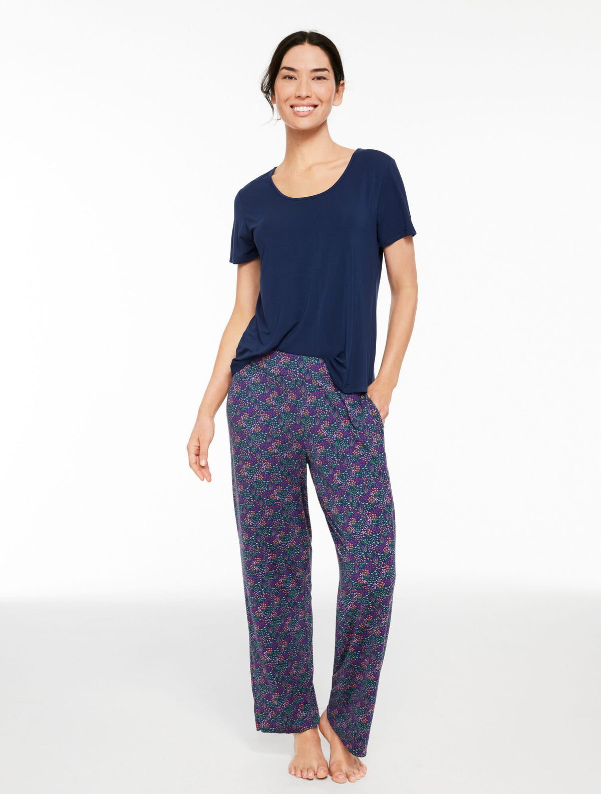 TALBOTS X SOMA COOL NIGHTS SHORT SLEEVE TEE & PANT PAJAMA SET - DITSY FLOWERS | Talbots US
