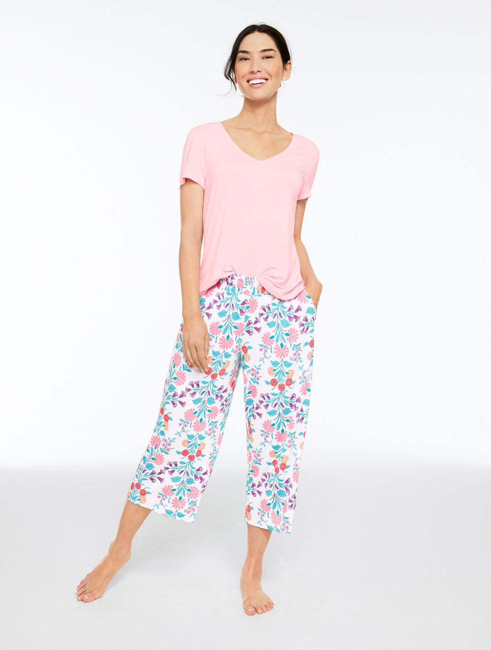TALBOTS X SOMA COOL NIGHTS SHORT SLEEVE & CROP PANT PAJAMA SET - DITSY VINES | Talbots discount