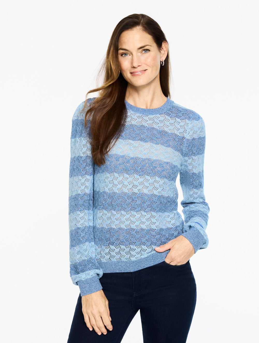 TEXTURE STITCH CREWNECK SWEATER - STRIPE | Talbots outlet