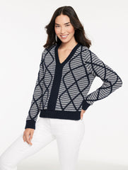 DIAMOND CABLE V-NECK PULLOVER - STRIPE | Talbots online
