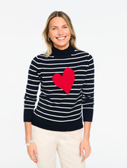 MOCKNECK PULLOVER - STRIPE INTARSIA HEART | Talbots sale