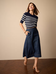 ELBOW SLEEVE RIBBED CREWNECK SWEATER - STRIPE | Talbots sale