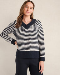 ORGANIC COTTON BLEND TWO-TONE V-NECK SWEATER | Talbots sale