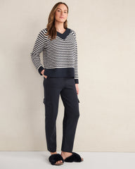 ORGANIC COTTON BLEND TWO-TONE V-NECK SWEATER | Talbots sale