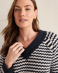 ORGANIC COTTON BLEND TWO-TONE V-NECK SWEATER | Talbots sale