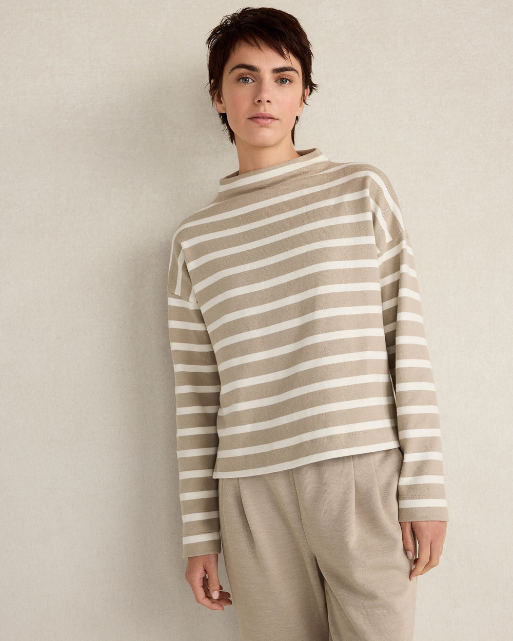 ORGANIC COTTON FUNNEL NECK STRIPED PULLOVER | Talbots outlet