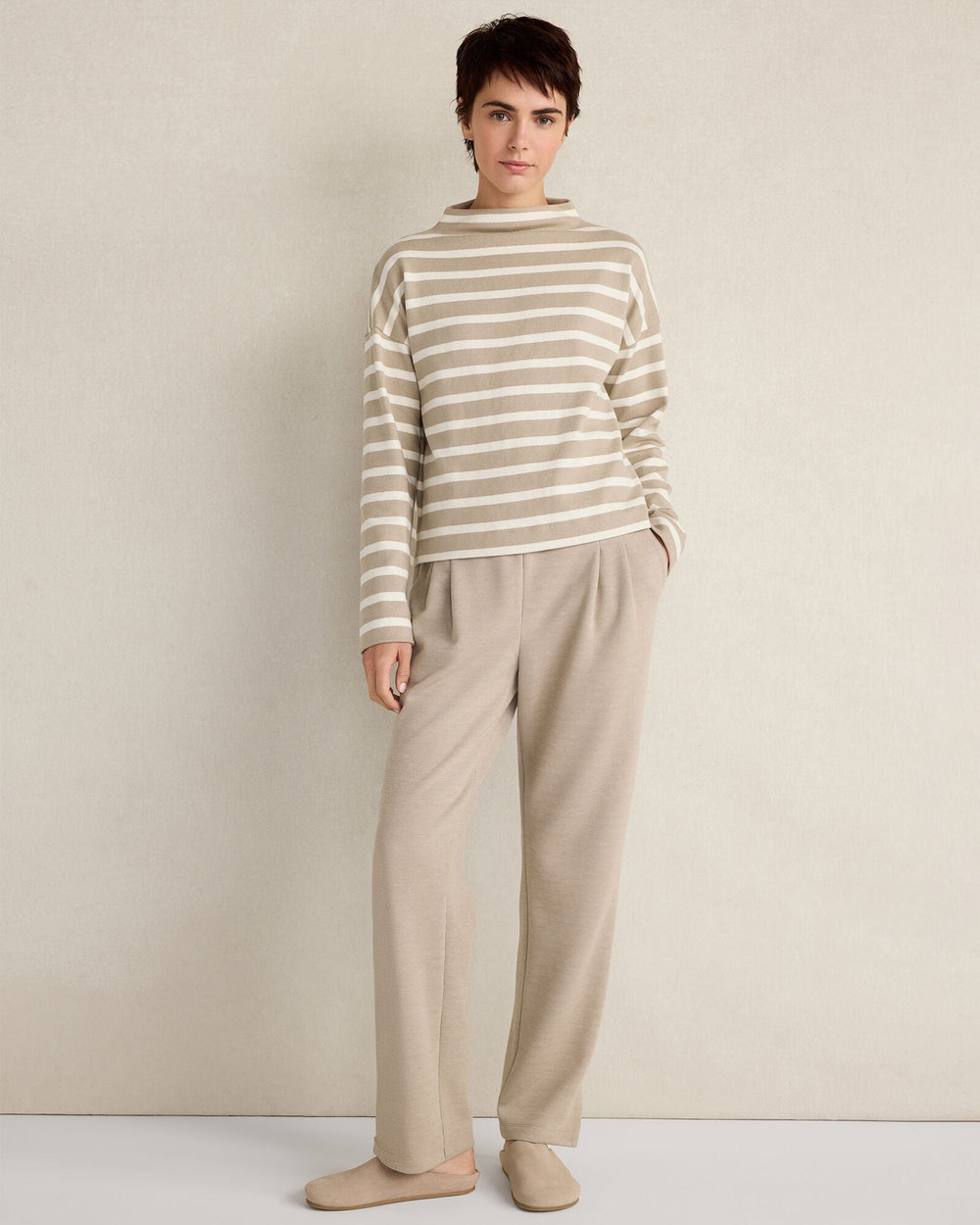 ORGANIC COTTON FUNNEL NECK STRIPED PULLOVER | Talbots sale