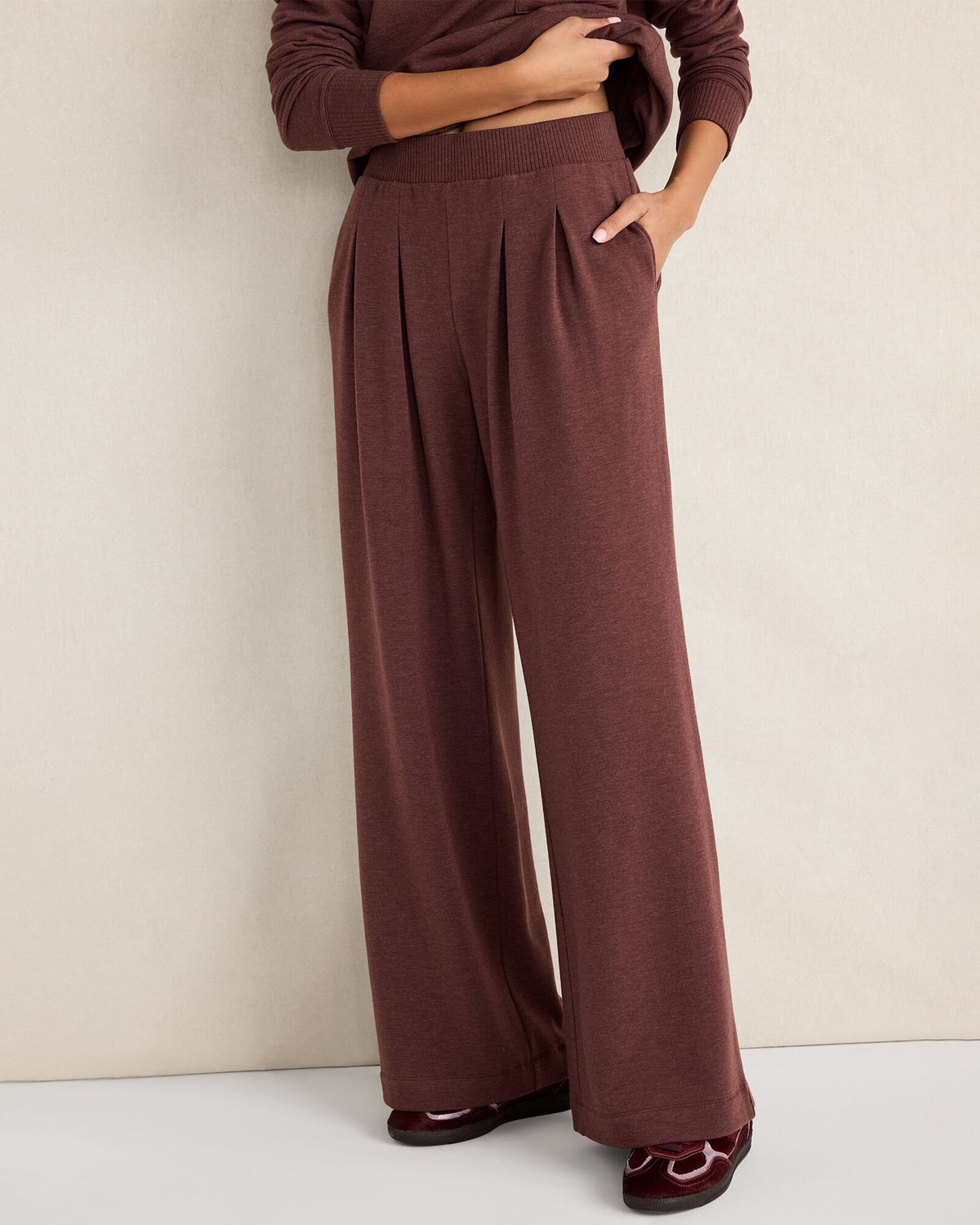 FLEECE PLEATED WIDE LEG PANTS | Talbots online