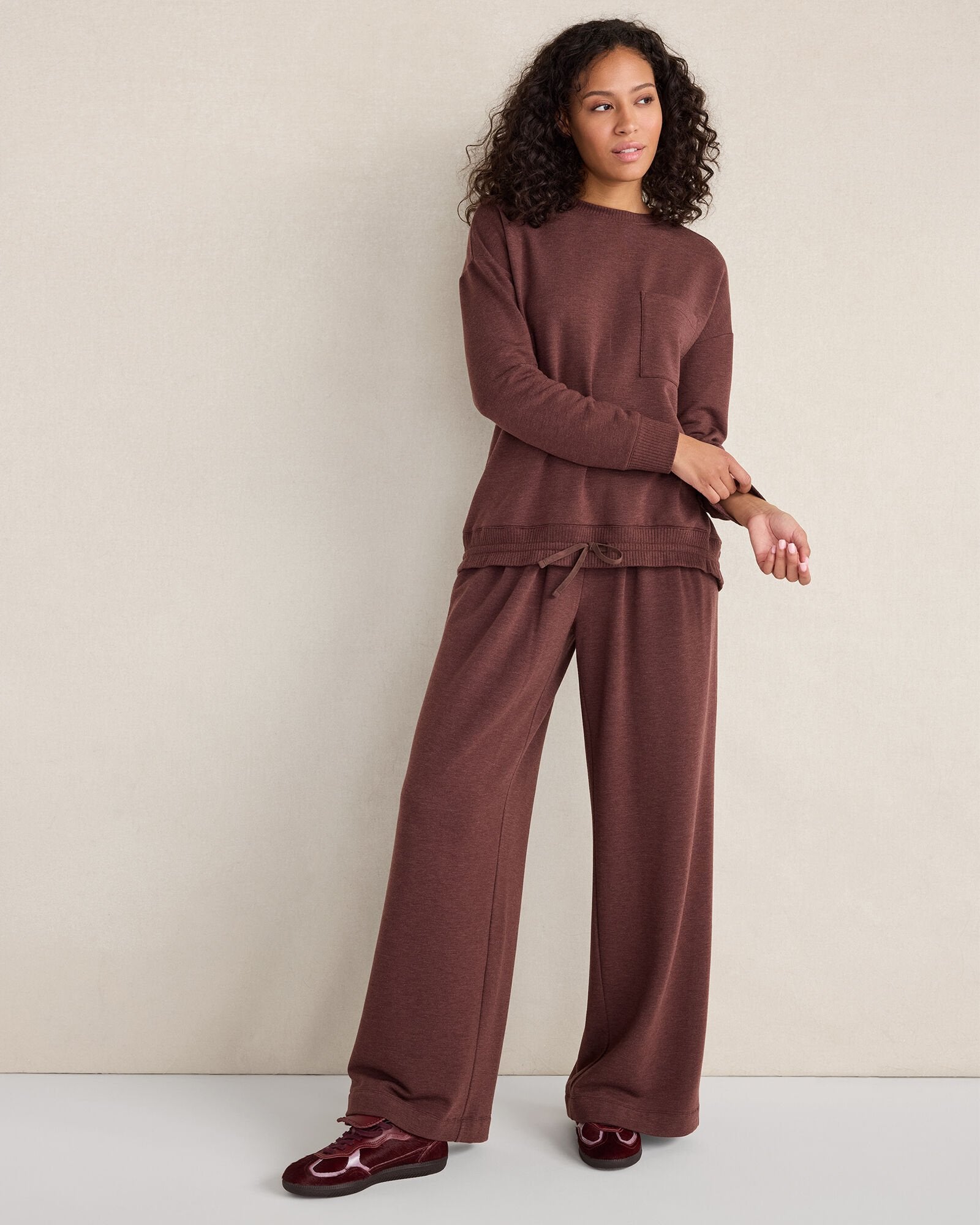 FLEECE PLEATED WIDE LEG PANTS | Talbots sale