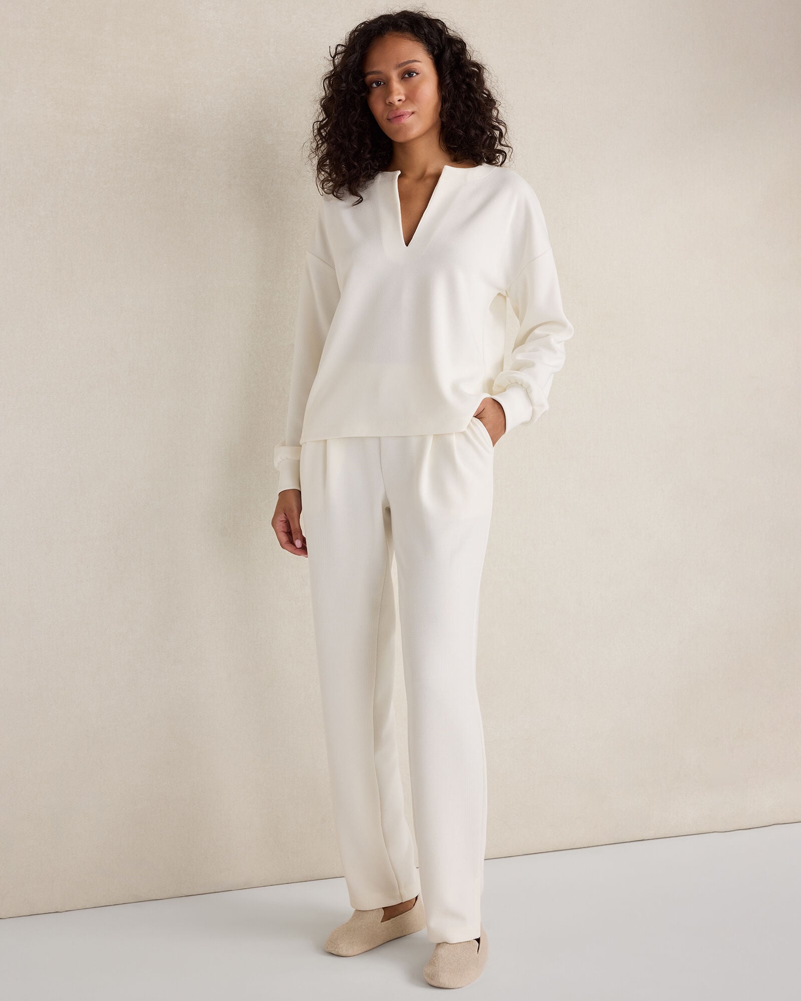 DOUBLE KNIT SPLIT NECK TOP | Talbots outlet
