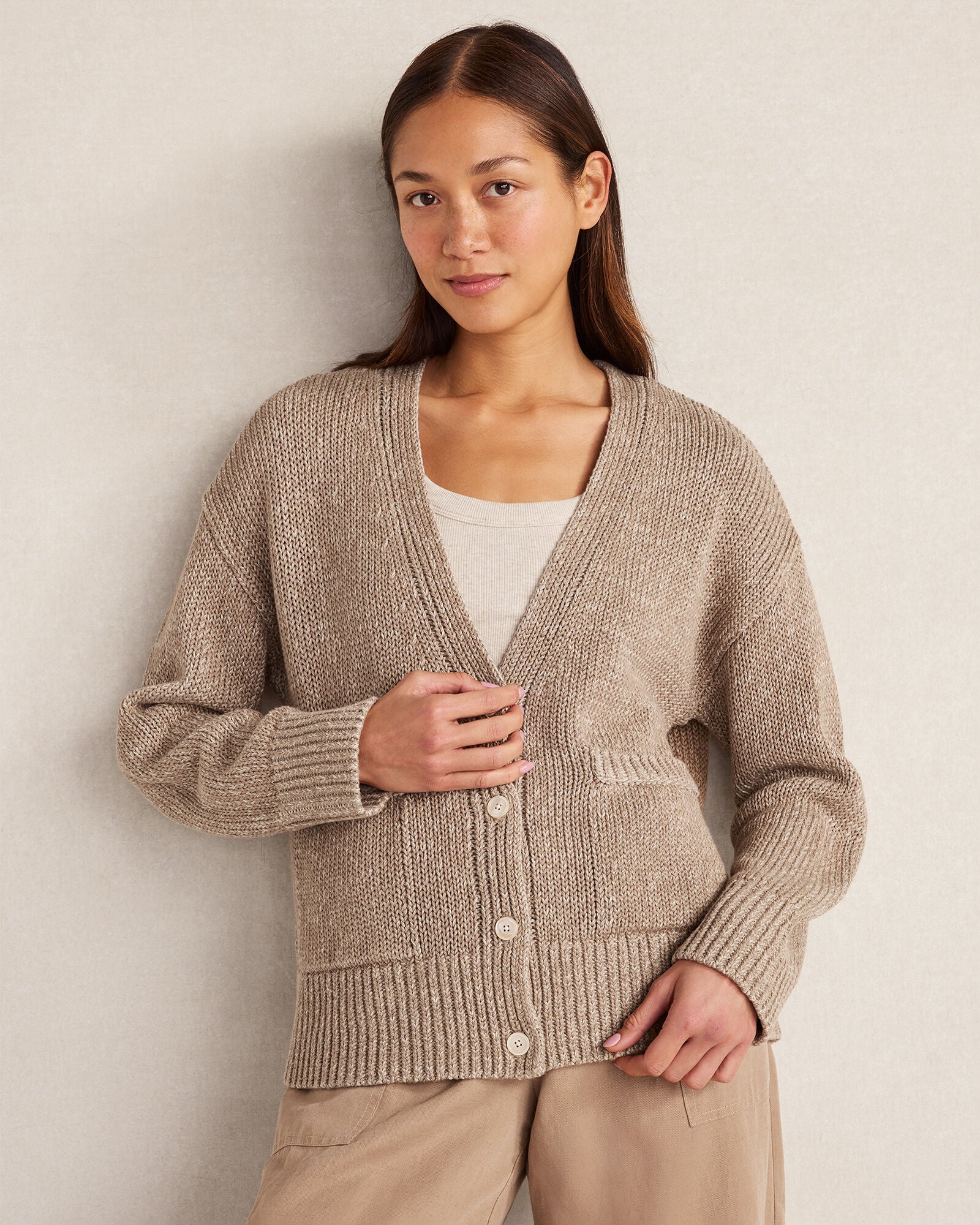 ORGANIC COTTON LINEN PLAITED V-NECK CARDIGAN | Talbots sale
