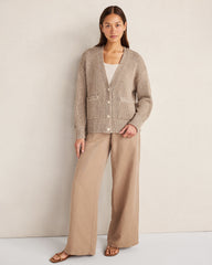 ORGANIC COTTON LINEN PLAITED V-NECK CARDIGAN | Talbots US