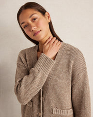 ORGANIC COTTON LINEN PLAITED V-NECK CARDIGAN | Talbots US