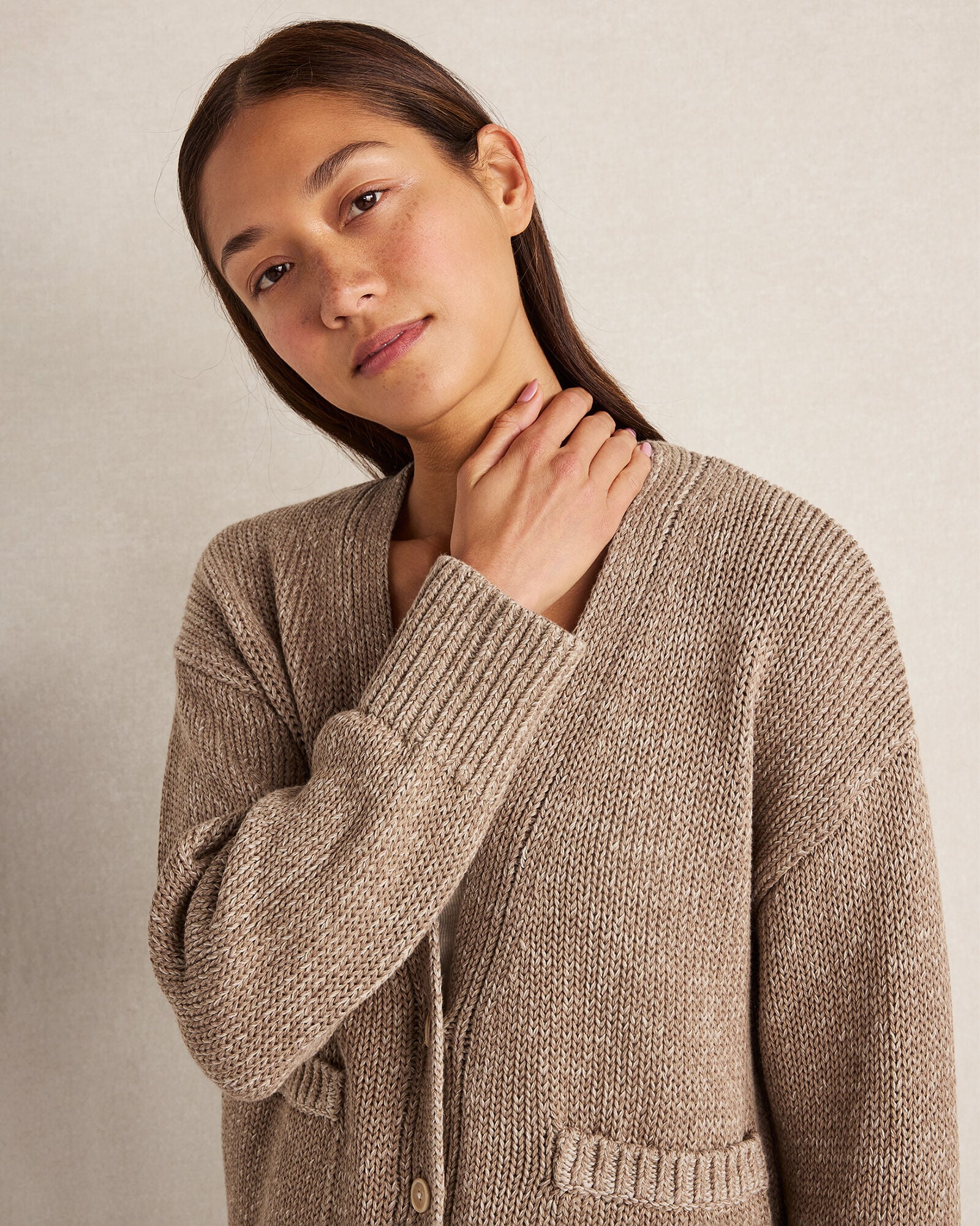 ORGANIC COTTON LINEN PLAITED V-NECK CARDIGAN | Talbots online