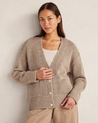 ORGANIC COTTON LINEN PLAITED V-NECK CARDIGAN | Talbots online