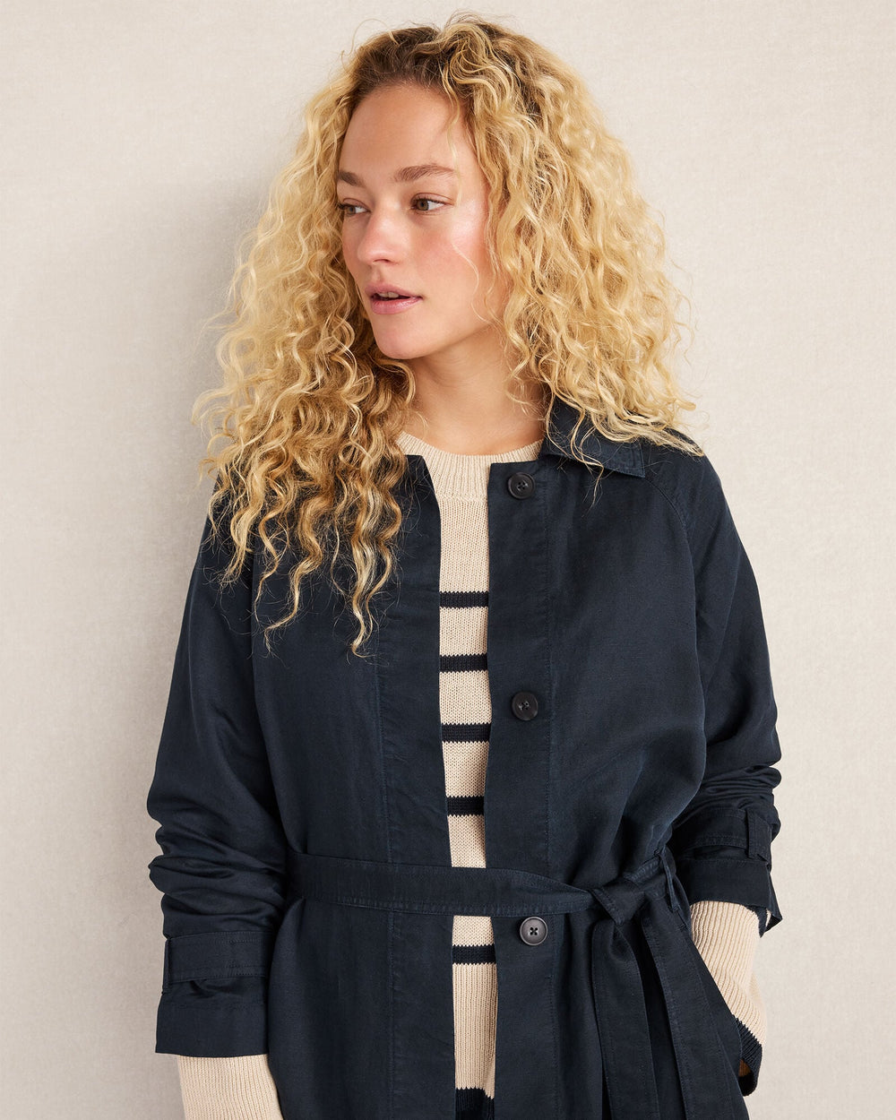 LINEN BLEND DOBBY TRENCH COAT | Talbots for sale