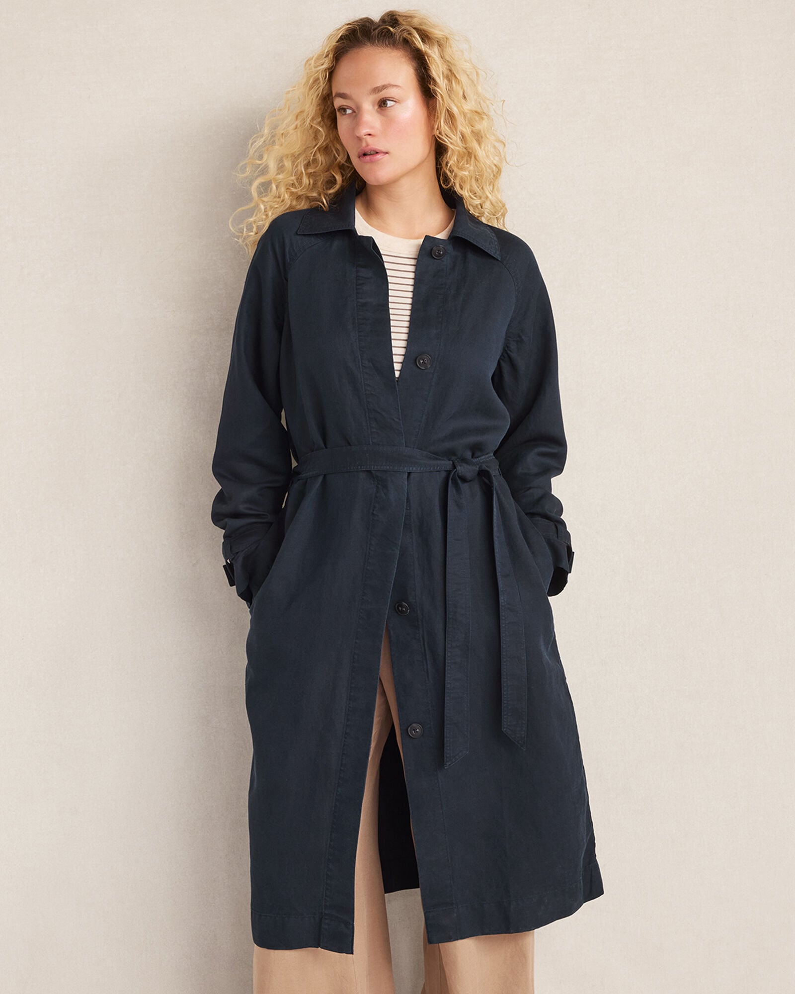 LINEN BLEND DOBBY TRENCH COAT | Talbots sale