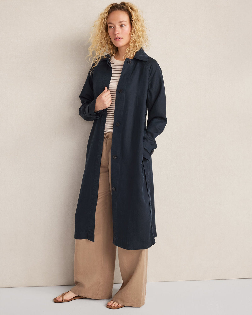 LINEN BLEND DOBBY TRENCH COAT | Talbots for sale