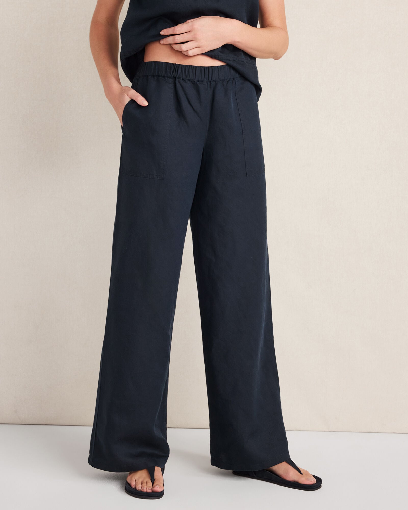 LINEN BLEND DOBBY WIDE LEG PANTS | Talbots discount