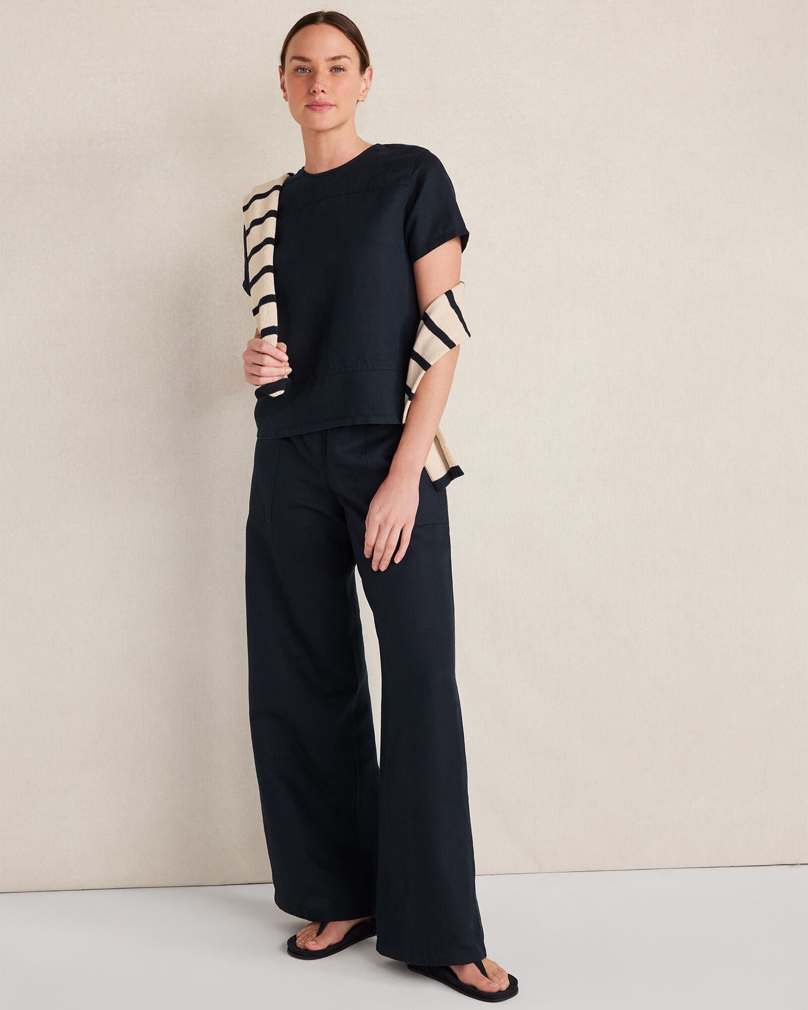 LINEN BLEND DOBBY WIDE LEG PANTS | Talbots for sale
