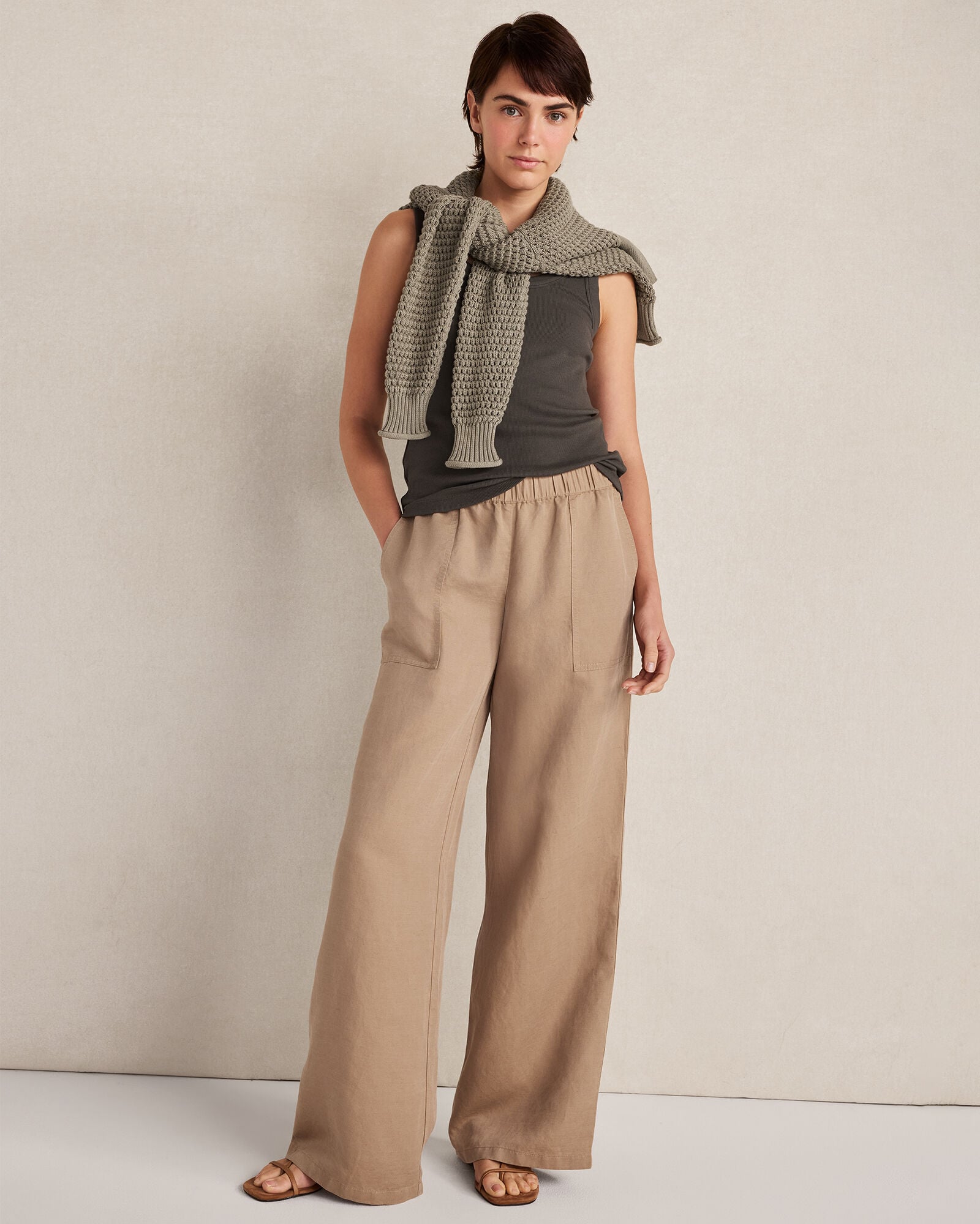 LINEN BLEND DOBBY WIDE LEG PANTS | Talbots for sale