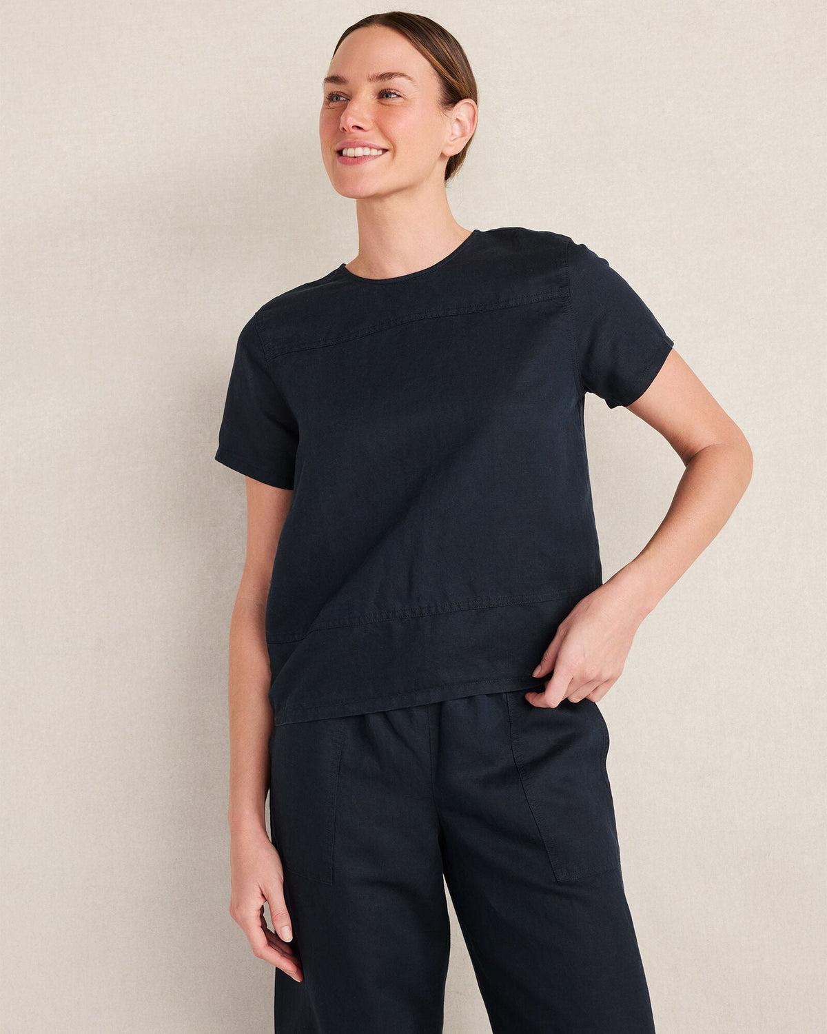LINEN BLEND DOBBY SHORT SLEEVE TOP | Talbots sale