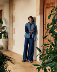 INDIGO COTTON TERRY WIDE LEG PANTS | Talbots sale