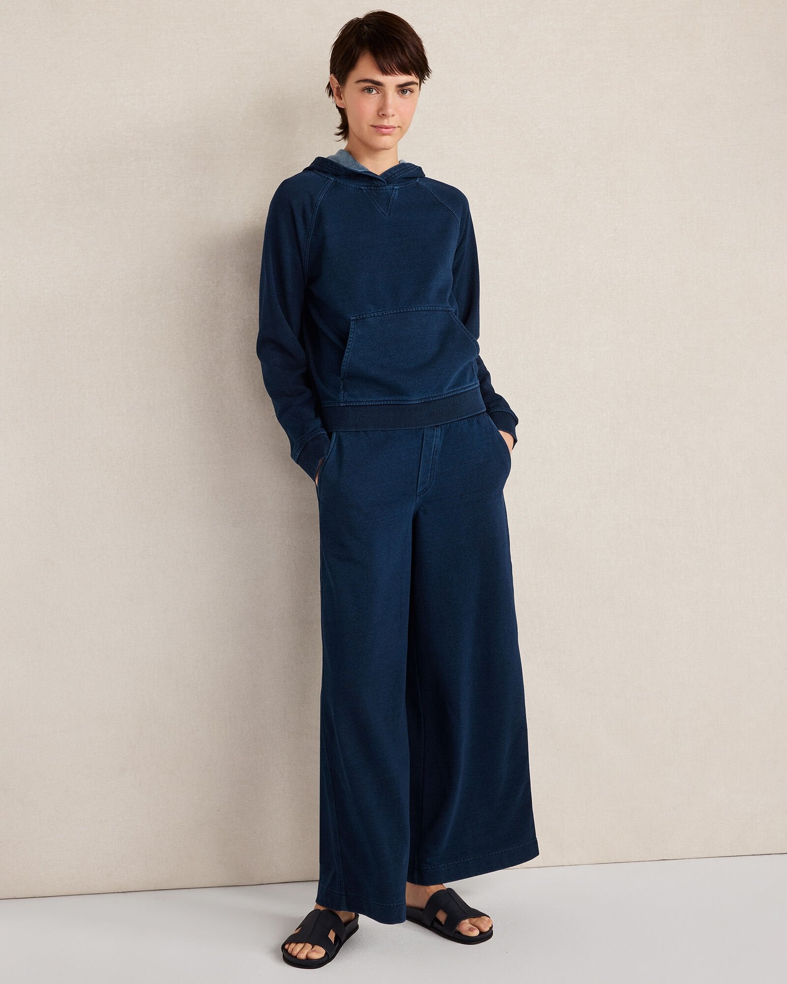 INDIGO COTTON TERRY WIDE LEG PANTS | Talbots for sale