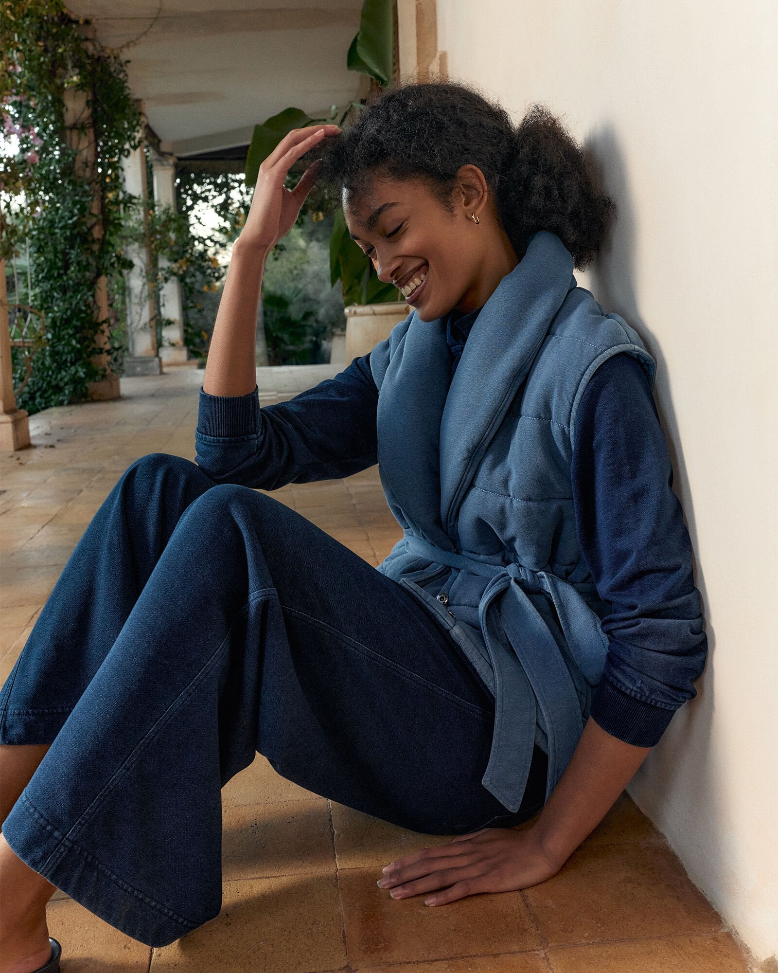 INDIGO COTTON TERRY QUILTED VEST | Talbots outlet