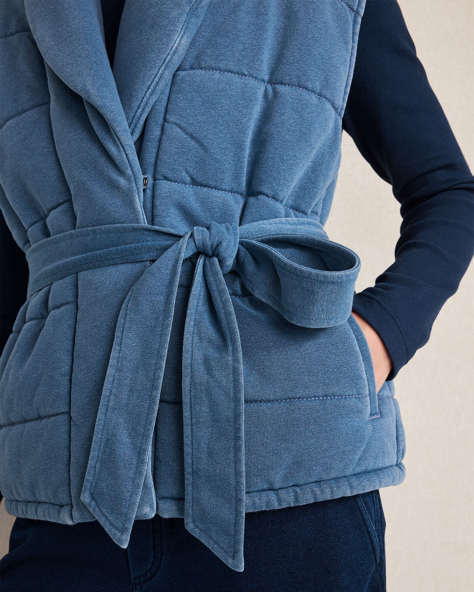 INDIGO COTTON TERRY QUILTED VEST | Talbots outlet