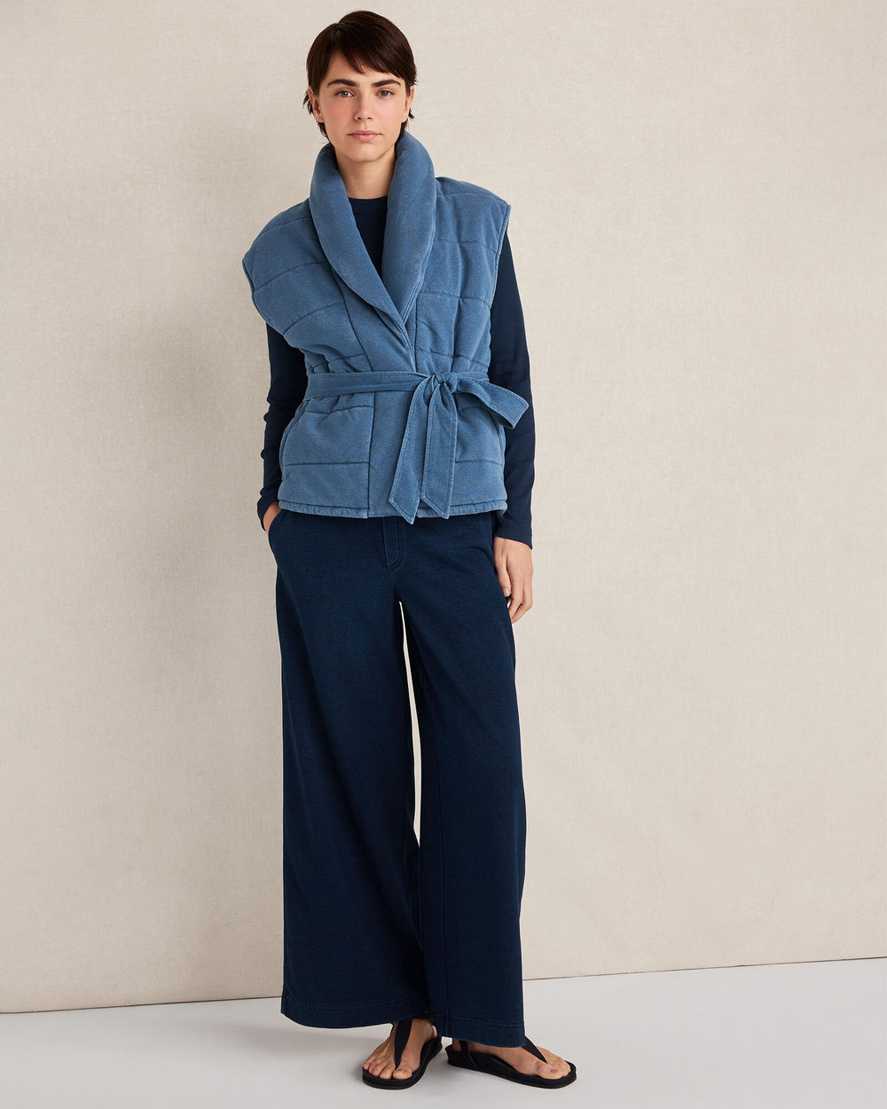 INDIGO COTTON TERRY QUILTED VEST | Talbots outlet
