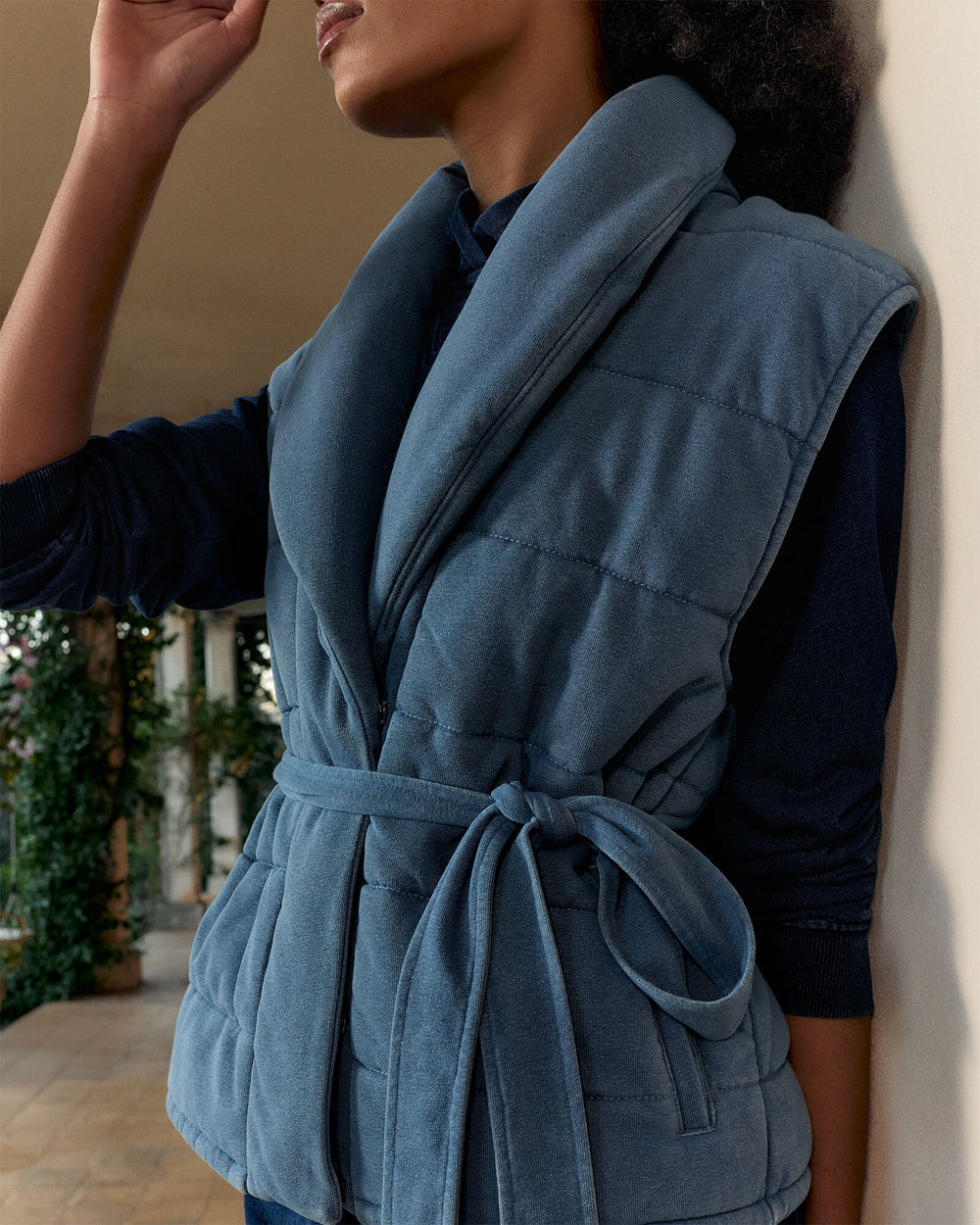 INDIGO COTTON TERRY QUILTED VEST | Talbots outlet