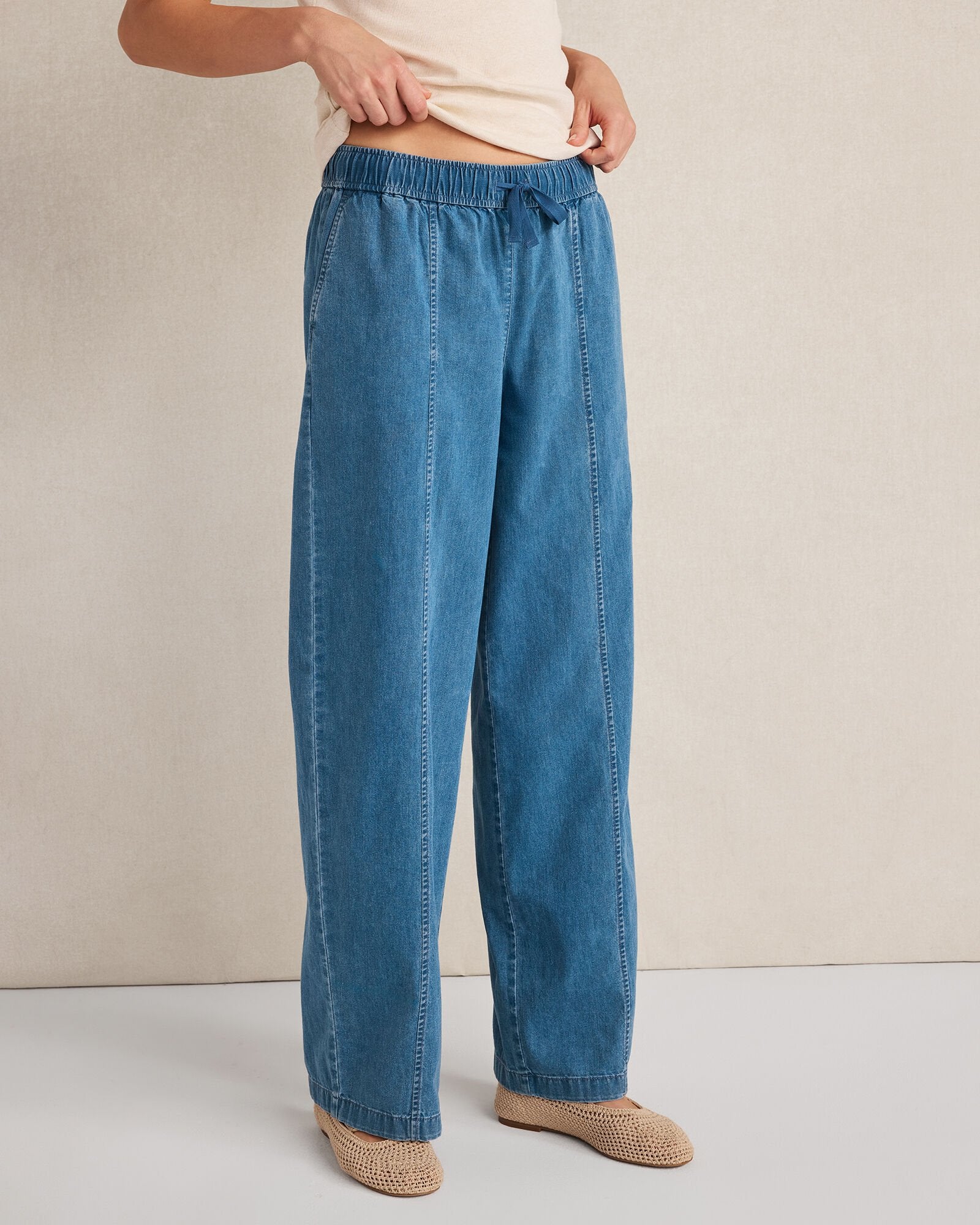 ORGANIC COTTON DENIM BARREL LEG PANTS | Talbots outlet