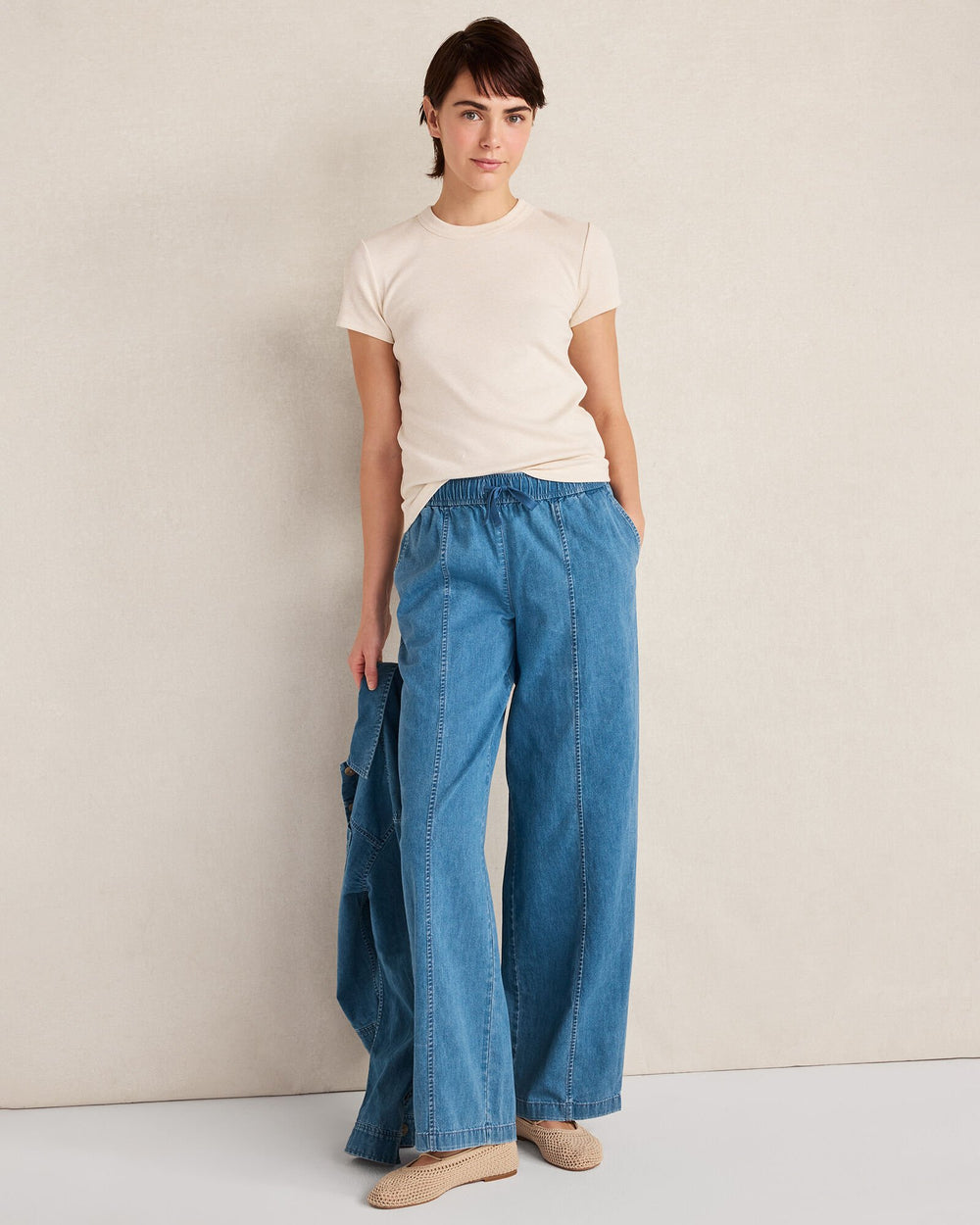 ORGANIC COTTON DENIM BARREL LEG PANTS | Talbots outlet