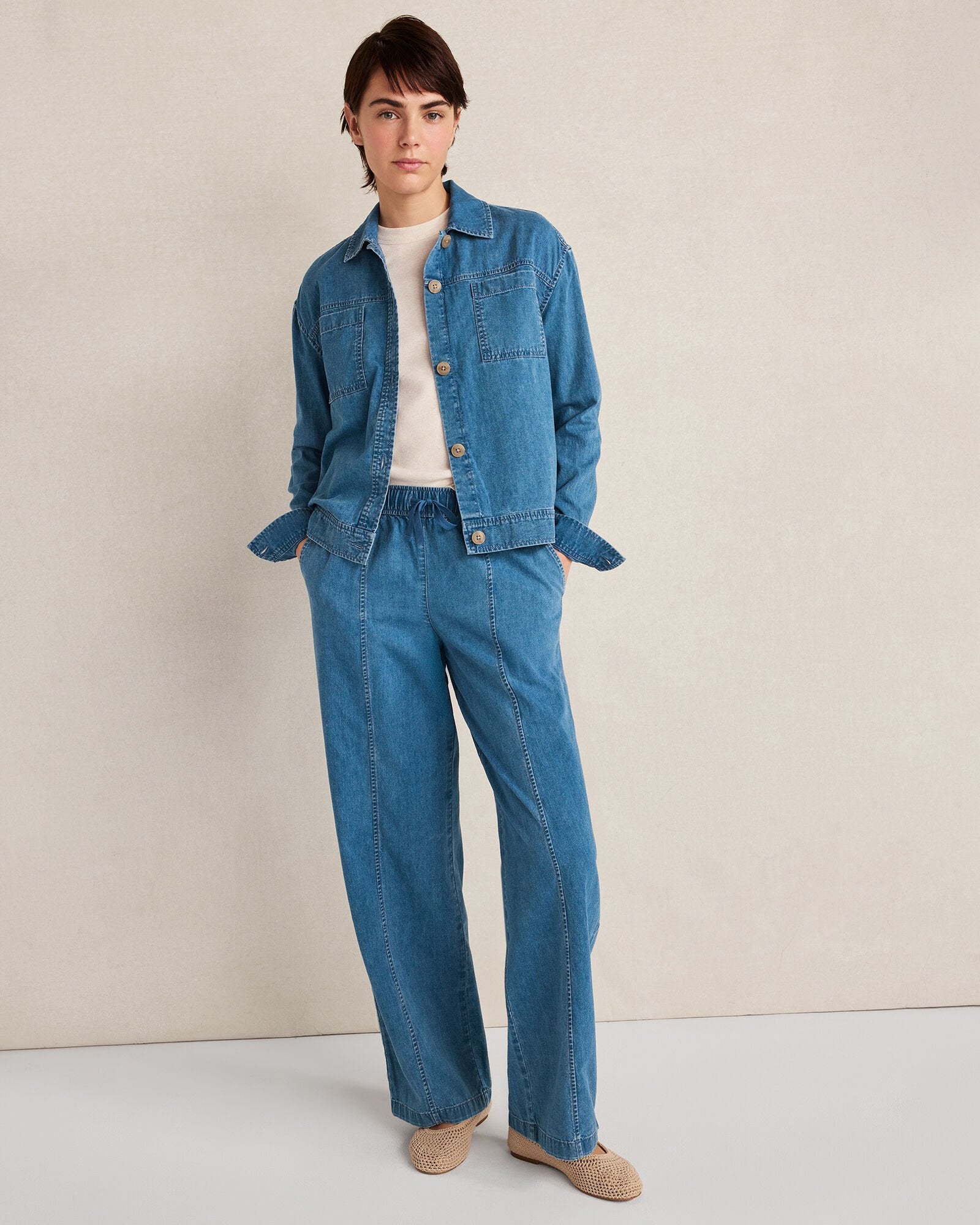 ORGANIC COTTON DENIM BARREL LEG PANTS | Talbots on sale