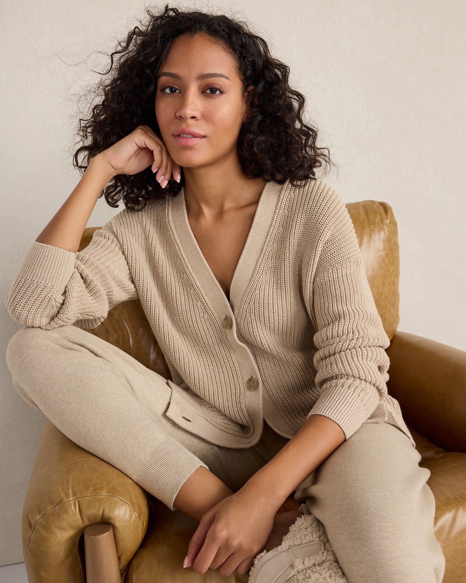 ORGANIC COTTON SHAKER STITCH HEATHERED CARDIGAN | Talbots US