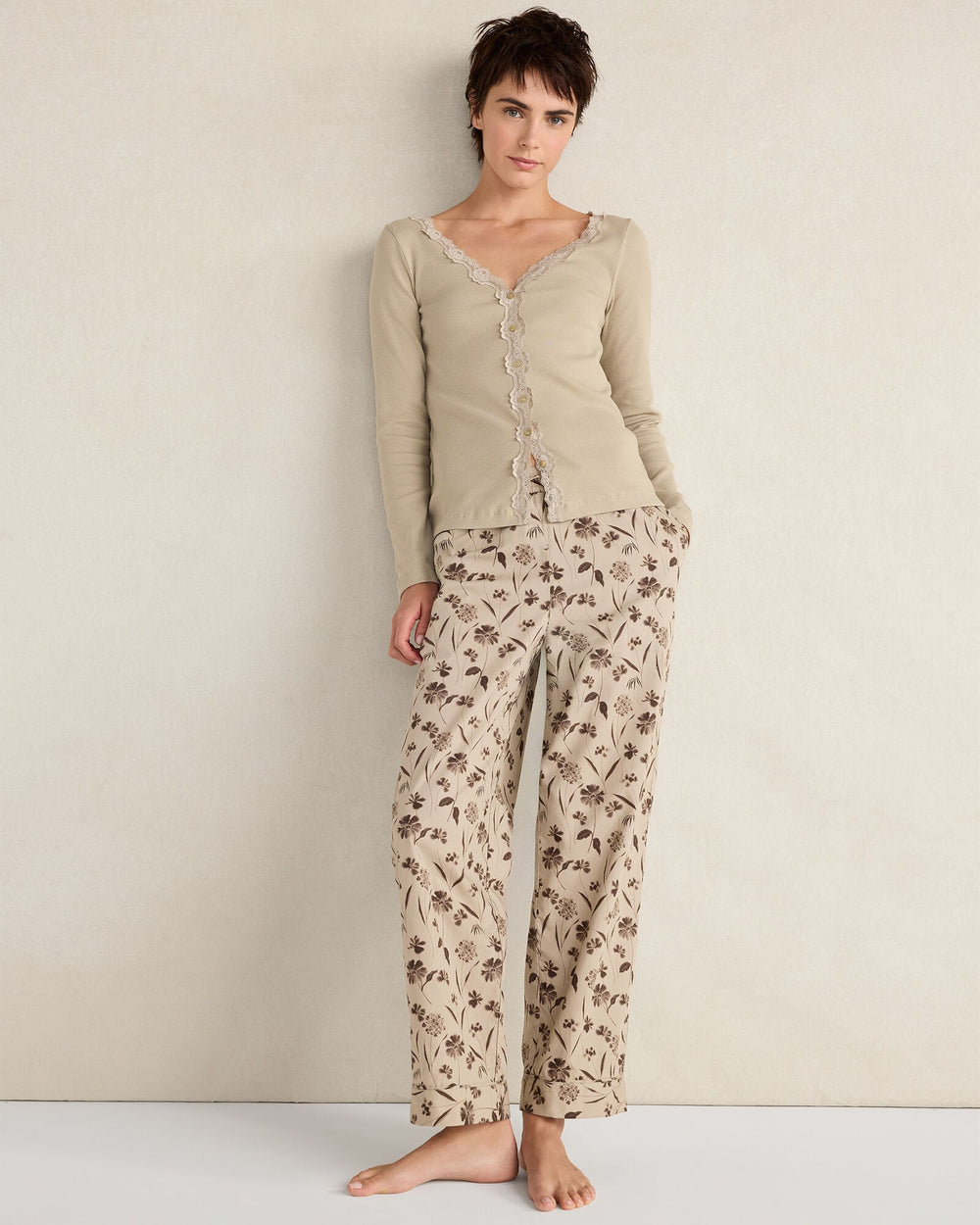 ORGANIC COTTON POPLIN SCATTERED FLORAL PAJAMA PANTS | Talbots on sale