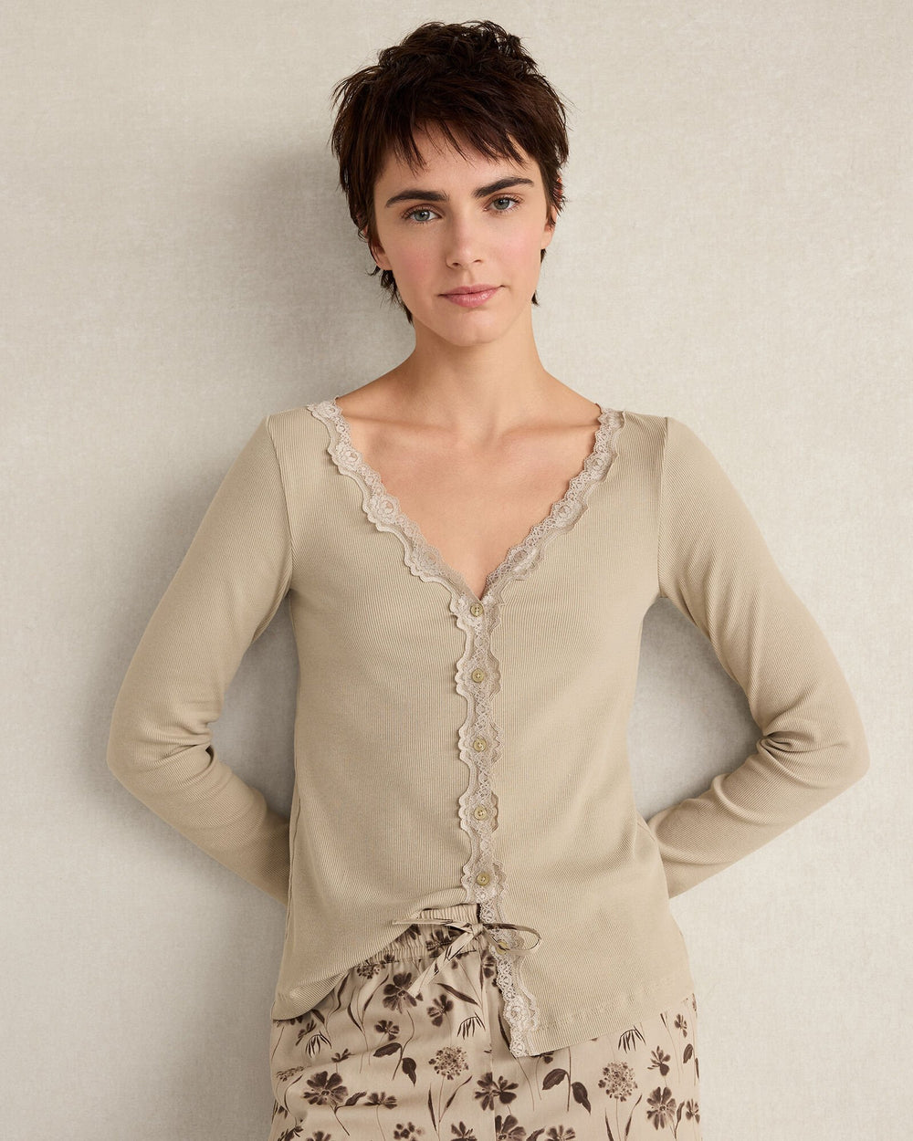 ORGANIC COTTON RIB KNIT LACE CARDIGAN | Talbots for sale