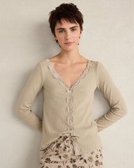 ORGANIC COTTON RIB KNIT LACE CARDIGAN | Talbots for sale