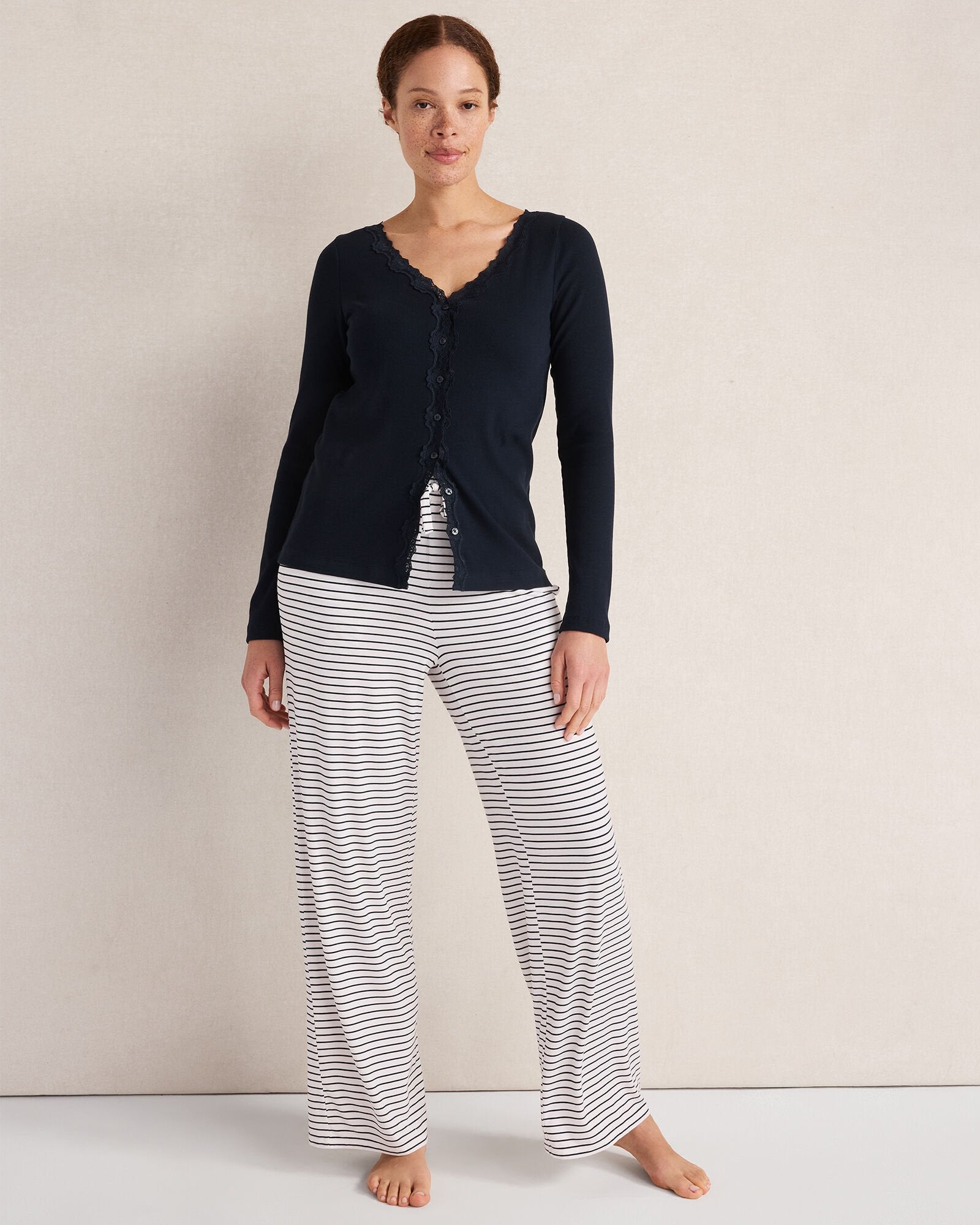 ORGANIC COTTON RIB KNIT LACE CARDIGAN | Talbots sale