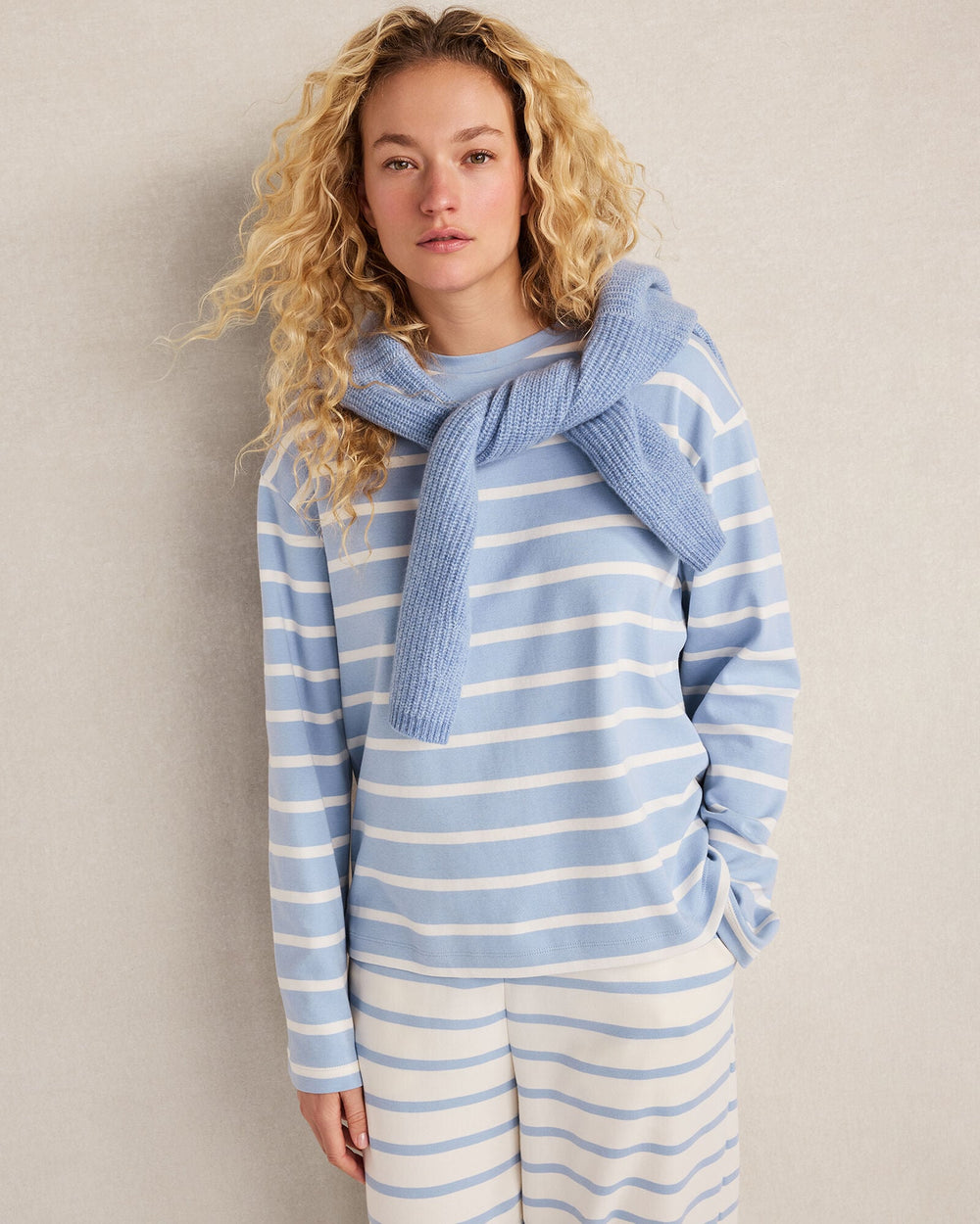BRUSHED COTTON INTERLOCK STRIPE CREWNECK | Talbots online