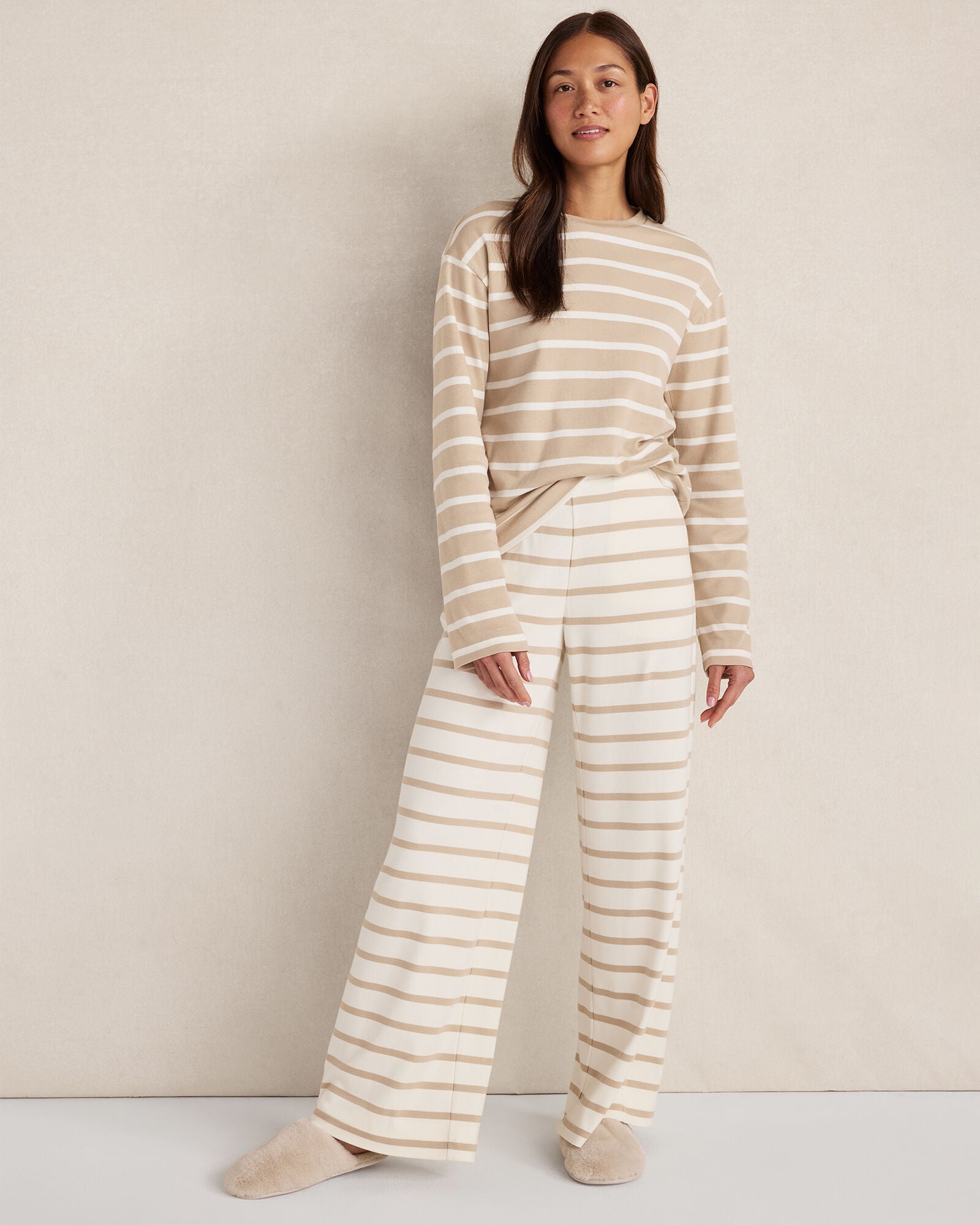 BRUSHED COTTON INTERLOCK STRIPE CREWNECK | Talbots for sale