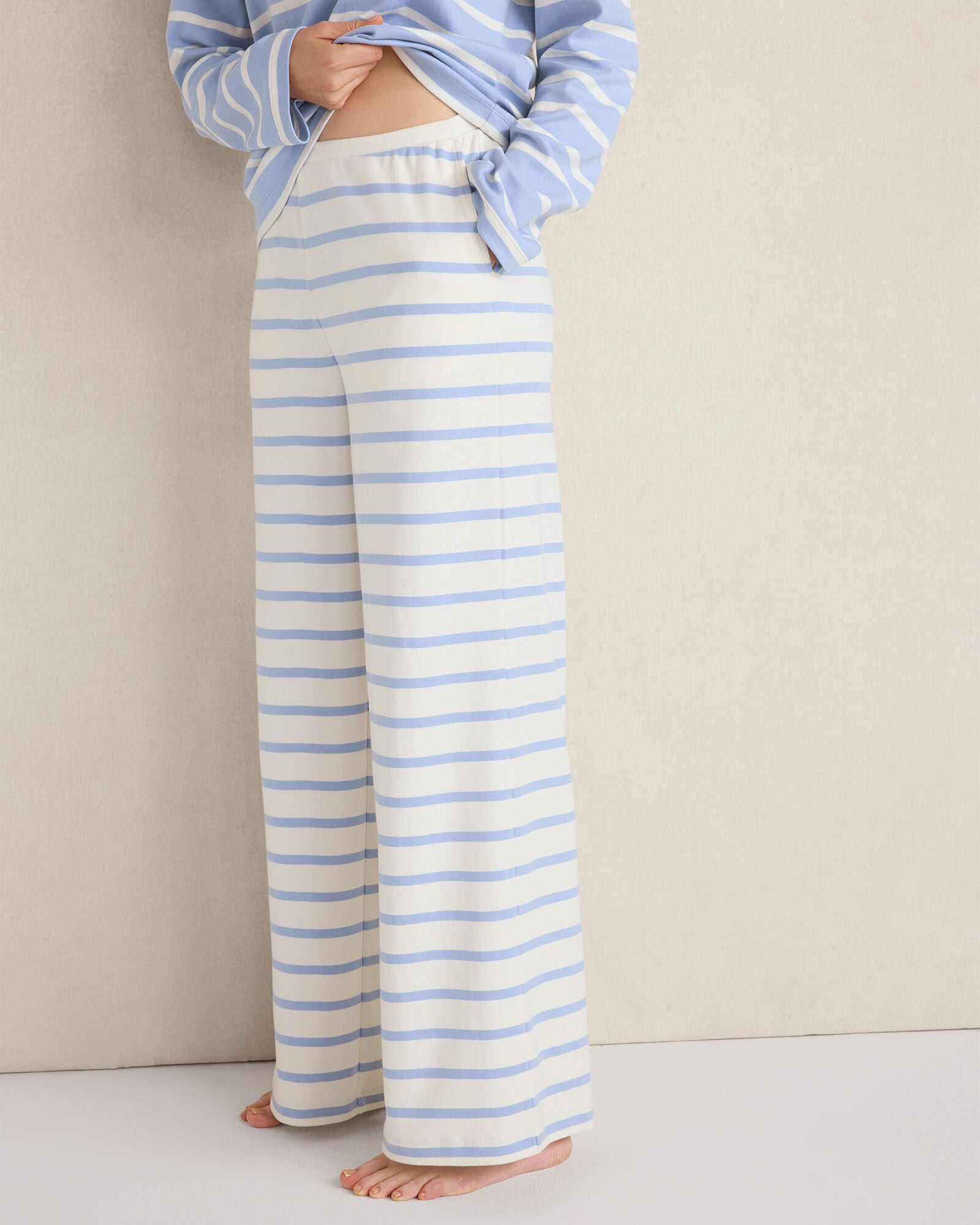 BRUSHED COTTON INTERLOCK STRIPE PANTS | Talbots sale
