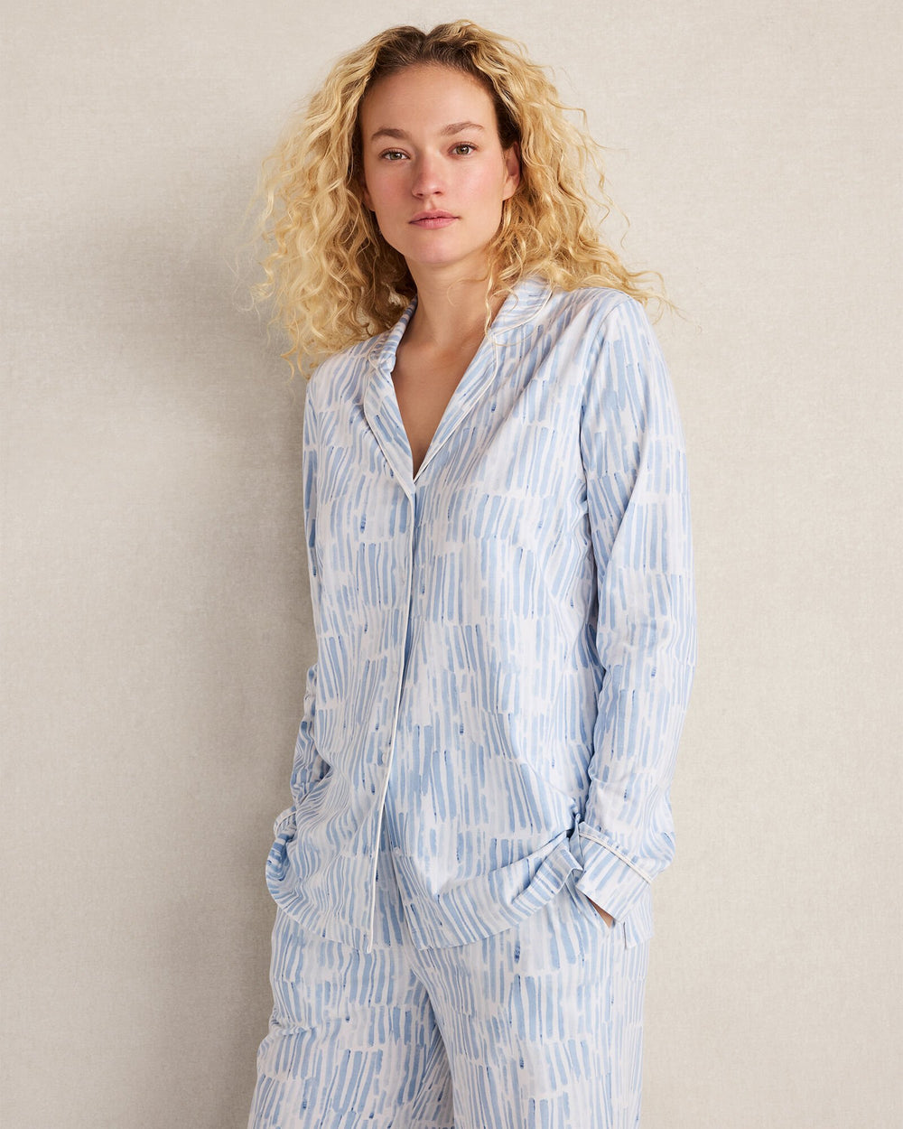 ORGANIC COTTON JERSEY WATERCOLOR WAVE PAJAMA TOP | Talbots discount