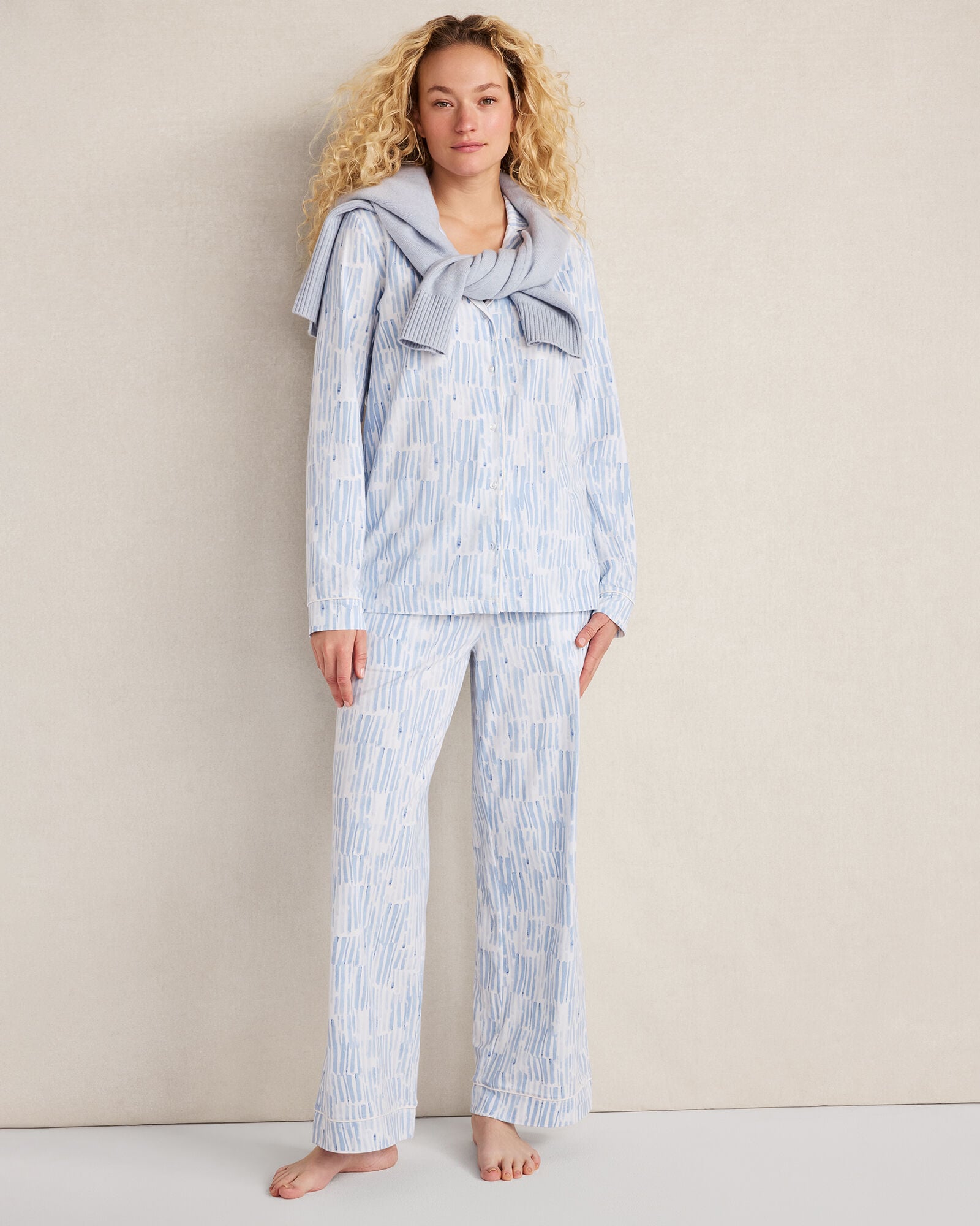 ORGANIC COTTON JERSEY WATERCOLOR WAVE PAJAMA TOP | Talbots discount